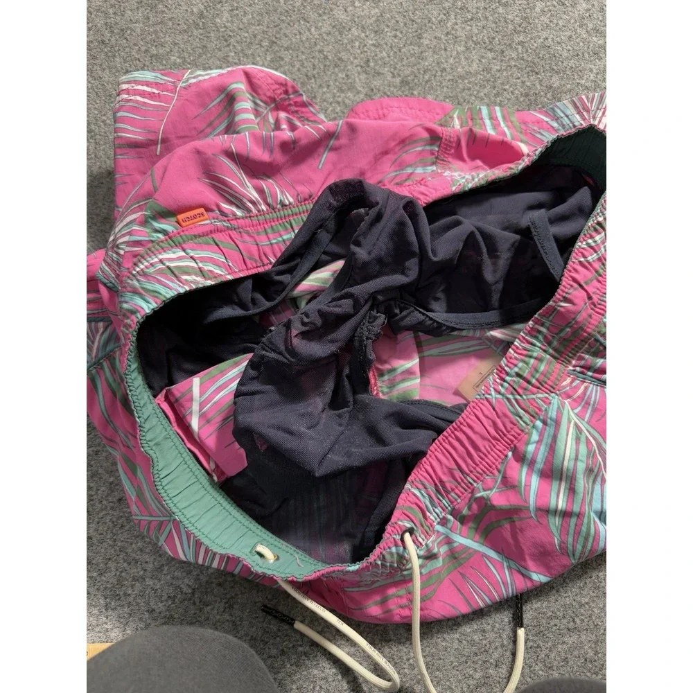 Scotch & Soda Swim‎ Shorts Large Lined Pink Tropical Print Draw String